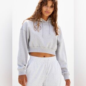 PACSUN GREY CROPPED DRAWSTRING HOODIE SIZE XS